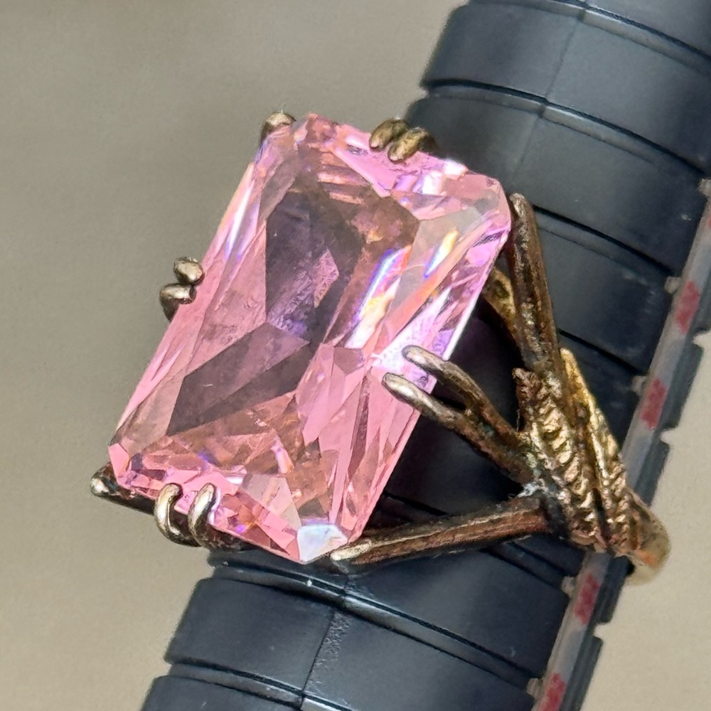 Vintage Pink Ice Gemstone Statement Ring 7 Prong Set